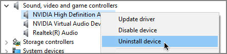 Die Option Gerät deinstallieren wählen