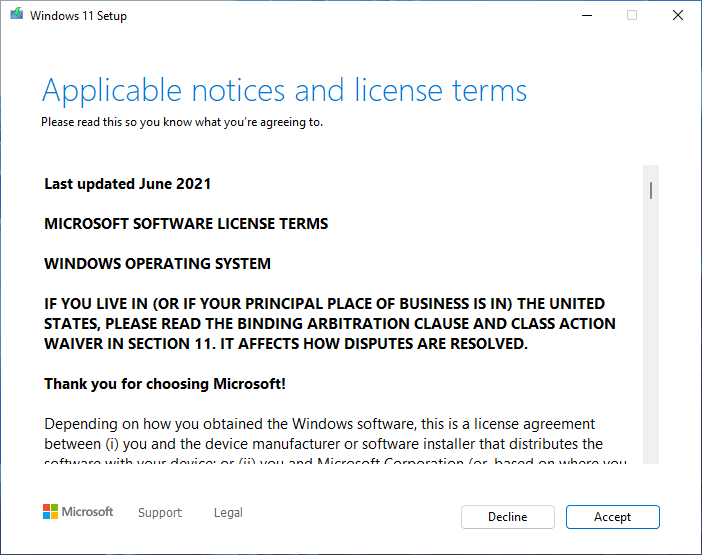 Win 11-Lizenz akzeptieren