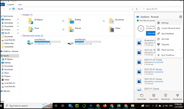 C-Laufwerksdateien auf OneDrive sichern - Schritt 1