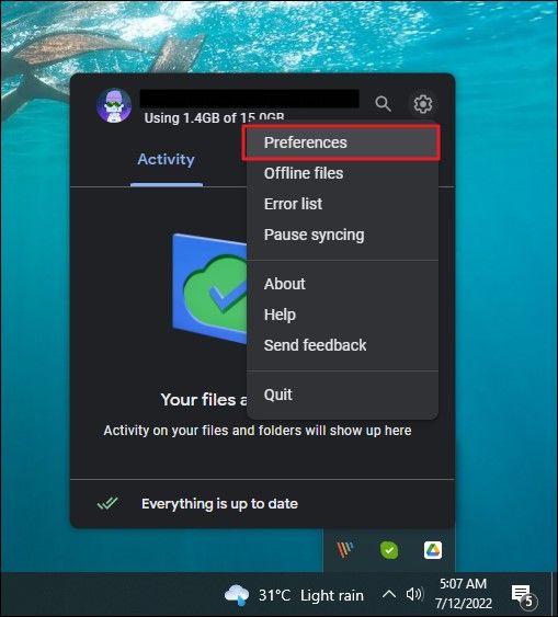 Wählen Sie die Einstellungsoption