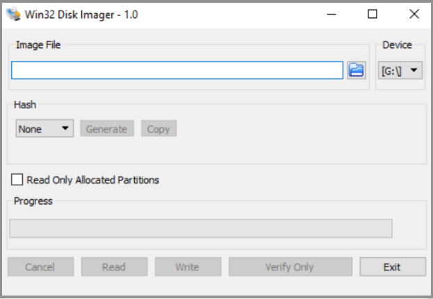Installieren und starten Sie den Win32 Disk Imager