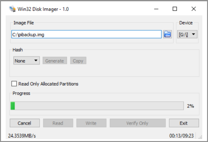 Klicken Sie auf die Option Lesen, um den Sicherungsvorgang zu starten.