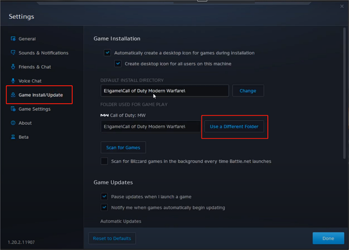 Verwenden Sie einen anderen Ordner