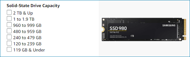 SSD-Kapazität bei Amazon