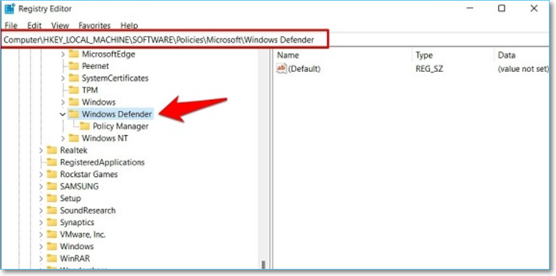 Wählen Sie Windows Defender