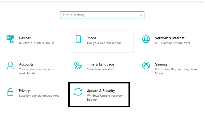 Klicken Sie auf Update und Sicherheit