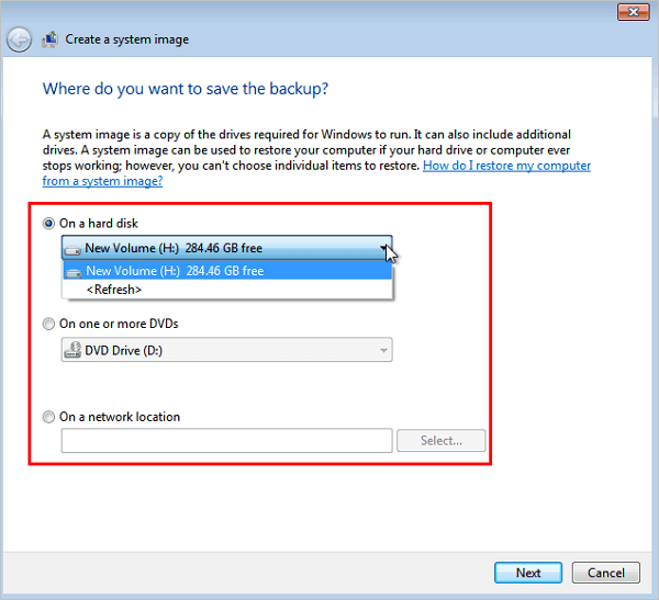 Wählen Sie den Speicherort für die Bilddatei aus