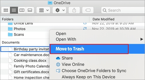 Löschen Sie OneDrive-Dateien vom lokalen Laufwerk auf dem Mac
