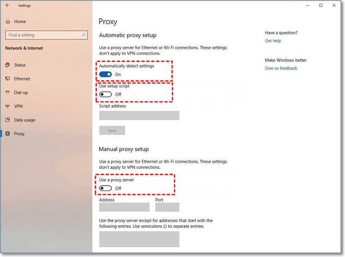 Deaktivieren Sie die Proxy-Einstellungen