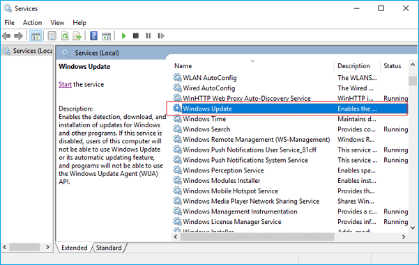 Suchen Sie Windows Update und doppelklicken Sie darauf