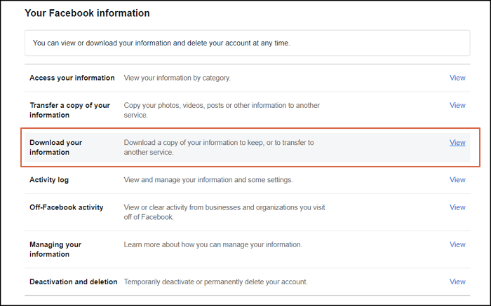 Klicken Sie auf Ihre Facebook-Informationen