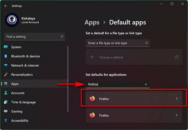 Namen des vorhandenen Standardbrowsers eingeben