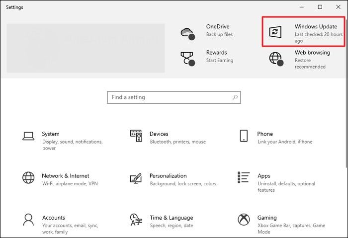 Wählen Sie die Windows-Update-Option