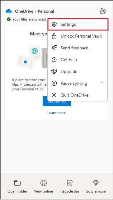 Greifen Sie auf die Onedrive-Einstellungen zu