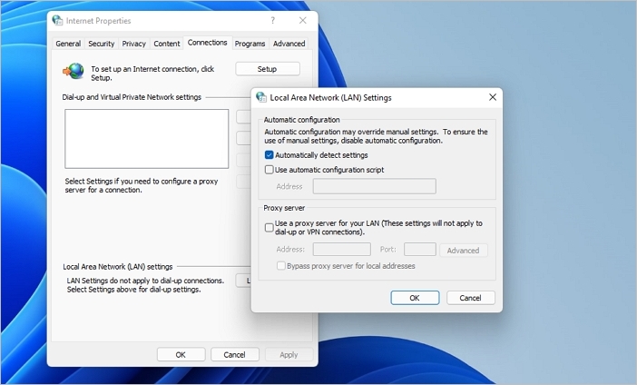 LAN-Einstellungsfenster
