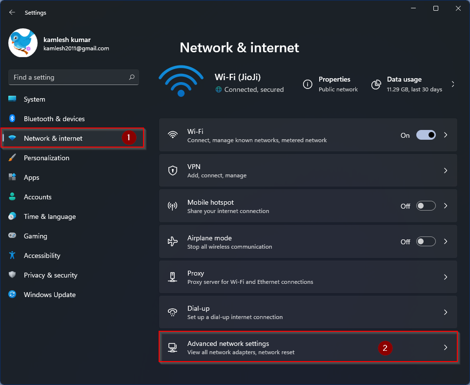 Erweiterte Netzwerkeinstellungen öffnen