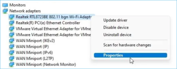 Eigenschaften von Wifi-Treibern öffnen