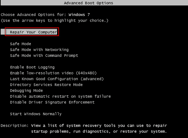 Wählen Sie Computer reparieren