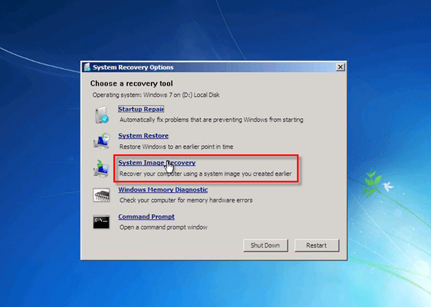 Starten Sie die Wiederherstellung des Systemabbilds