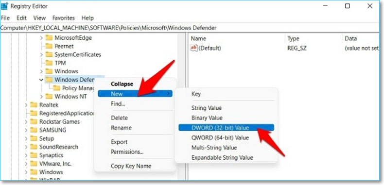 Wählen Sie den dword-32-Bit-Wert aus