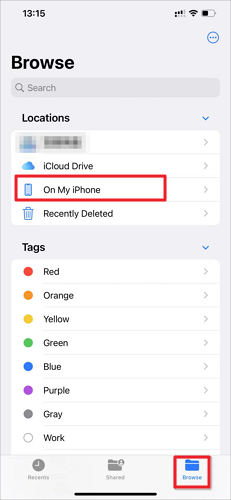 Wählen Sie Durchsuchen und auf meinem iphone