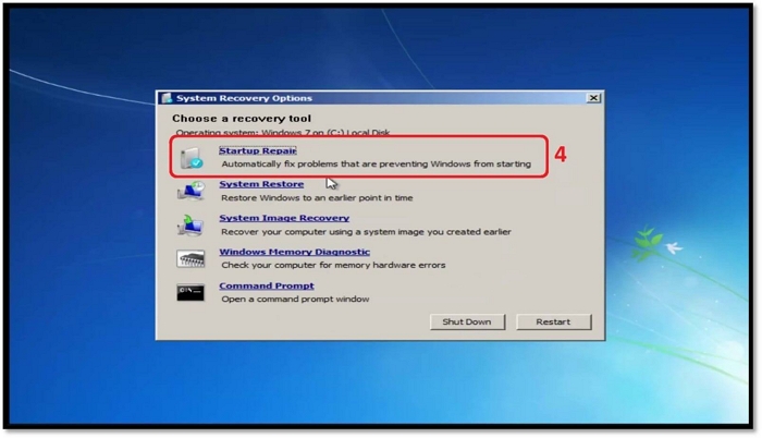 Klicken Sie auf Starthilfe reparieren