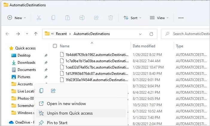 aus dem Schnellzugriff lösen