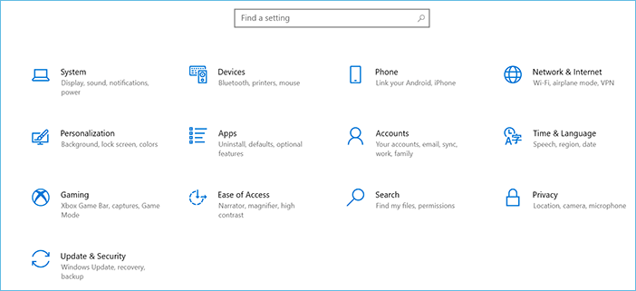 Gehen Sie zu Einstellungen und dann zu Update und Sicherheit