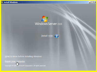 Auswahl der Option Computer reparieren, um eine Bare-Metal-Wiederherstellung durchzuführen