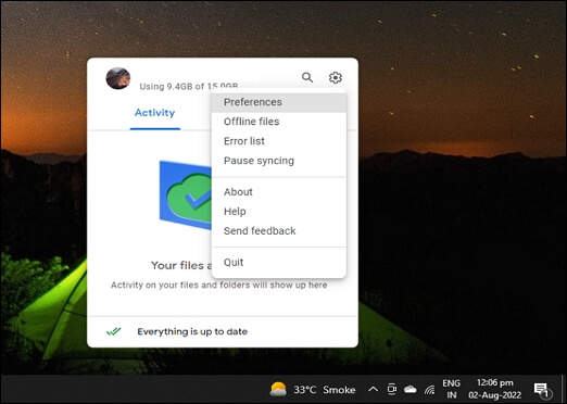 klicken Sie auf Präferenz