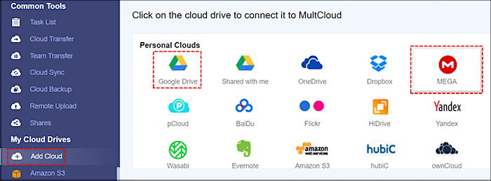 Google Drive und Mega zu Multcloud hinzufügen