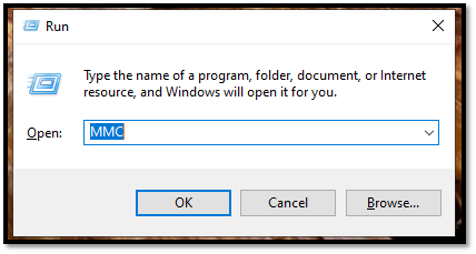 Drücken Sie Windows+R und geben Sie MMC ein