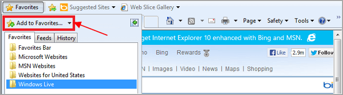 Auf den Dropdown-Pfeil neben Zu Favoriten hinzufügen klicken