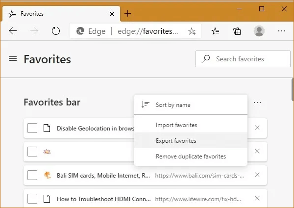 IE-Favoriten exportieren