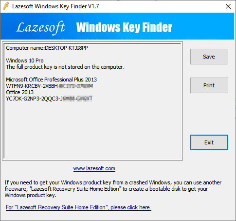 Bild von Lazsoft Windows Key Finder