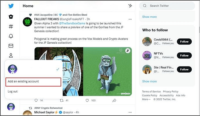 Wählen Sie die vorhandene Kontooption