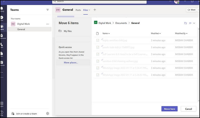 Wählen Sie das Ziel für die Datei und klicken Sie auf Verschieben