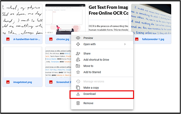 Laden Sie Fotos auf der Google Drive-Website herunter