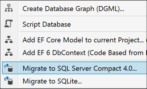 Wählen Sie die Migration zu SQL Server Compact 4.0 aus