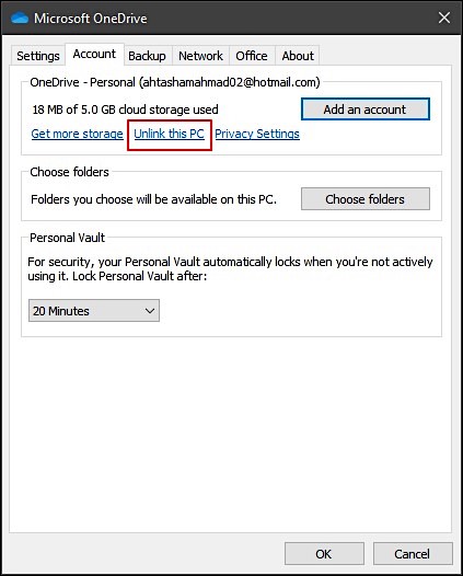 Entkoppeln Sie Ihr Onedrive mit dem PC