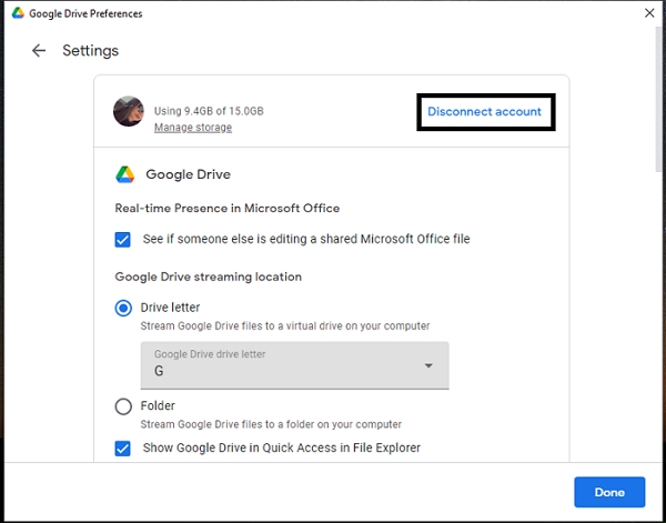 drücken Sie Konto trennen