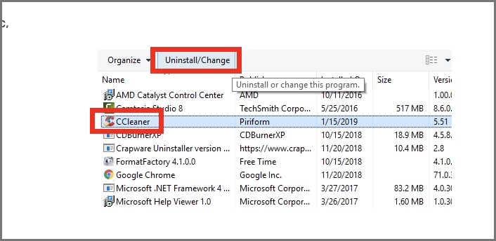Deinstallieren Sie den CCleaner in Ihrem bisherigen System