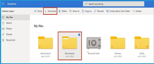Dateien von Onedrive auswählen und herunterladen.