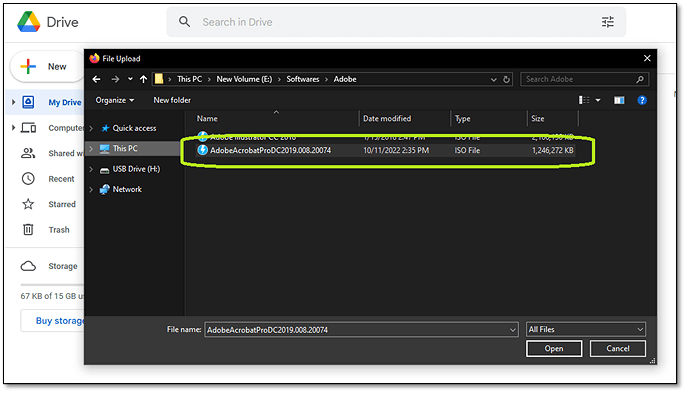große Datei zur Übertragung auswählen