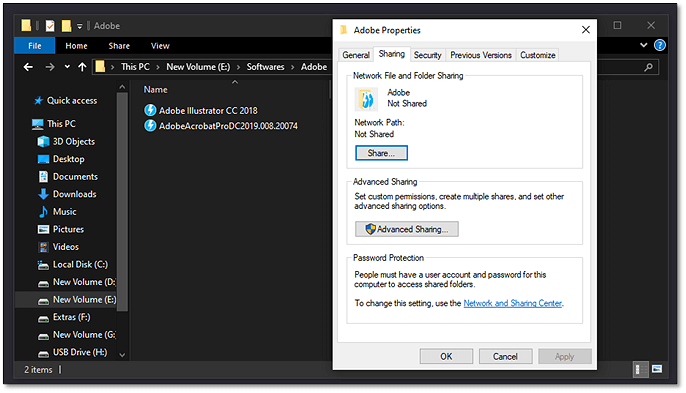Gehen Sie zur Registerkarte Freigabe