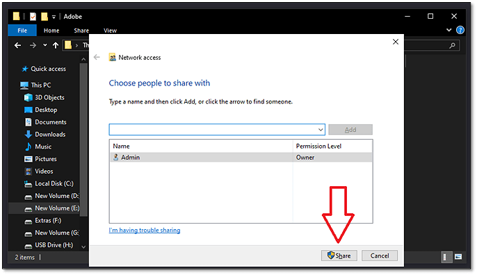 Zugang zur Netzwerkfreigabe erhalten