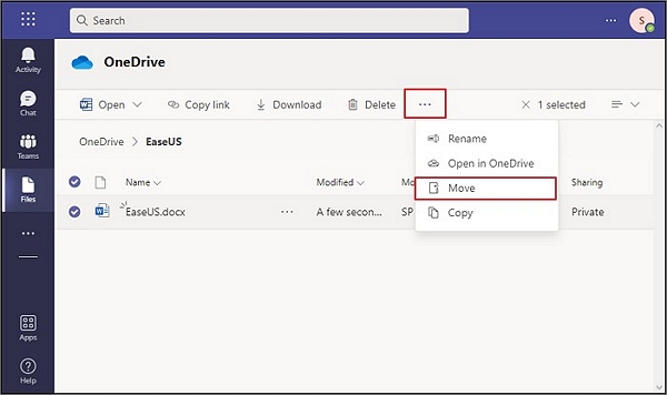 Option zum Verschieben auswählen