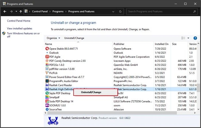 Realtek-Treiber deinstallieren