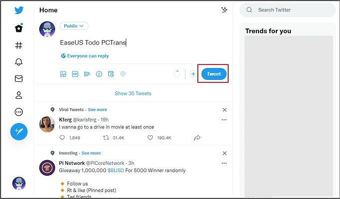 Tippe auf den Tweet-Button
