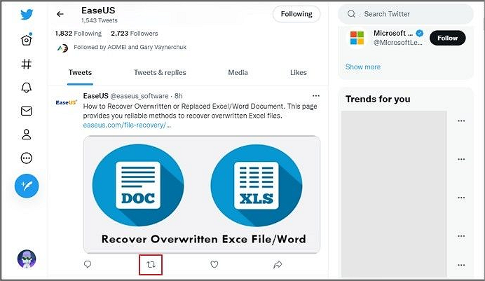 Klicken Sie auf das Retweet-Symbol